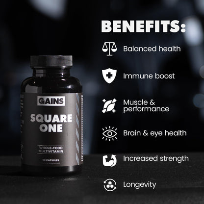 Gains in Bulk Square 1 Multivitamin and Mineral Supplement for Women and Men, Vitamins, Digestive Enzymes and Organic Minerals for Muscle Health, Performance and Immune Support, 90 Capsules - dailyvitalstore