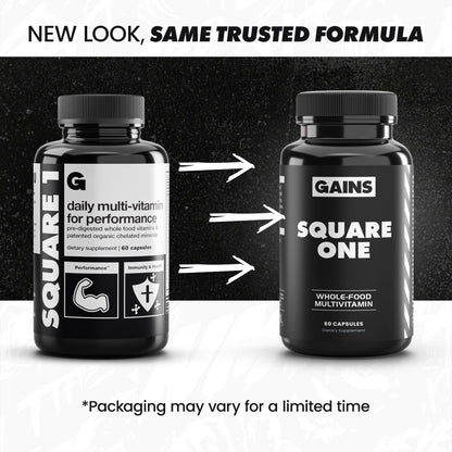 Gains in Bulk Square 1 Multivitamin and Mineral Supplement for Women and Men, Vitamins, Digestive Enzymes and Organic Minerals for Muscle Health, Performance and Immune Support, 90 Capsules - dailyvitalstore
