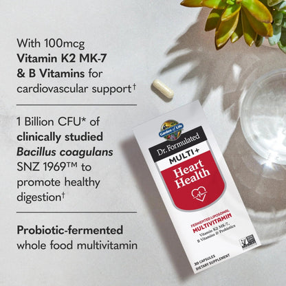 Garden of Life Dr. Formulated Multi+ Heart Health - Fermented Liposomal Multivitamin + Vitamin K2 MK-7, B Vitamins & Probiotics - dailyvitalstore