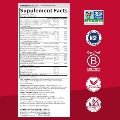 Garden of Life Dr. Formulated Multi+ Heart Health - Fermented Liposomal Multivitamin + Vitamin K2 MK-7, B Vitamins & Probiotics - dailyvitalstore