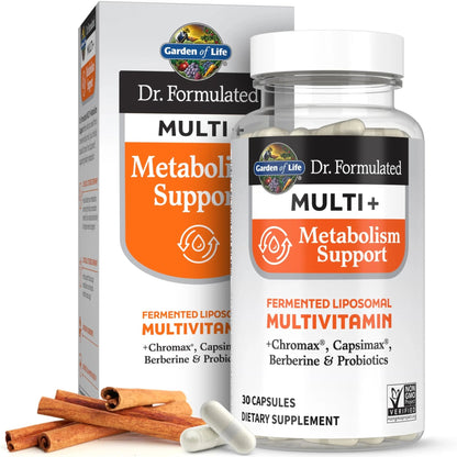 Garden of Life Dr. Formulated Multi+ Metabolism Support - Fermented Liposomal Multivitamin + Chromax, Capsimax, Berberine & Probiotics - 30 Capsules - dailyvitalstore