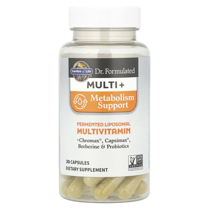 Garden of Life Dr. Formulated Multi+ Metabolism Support - Fermented Liposomal Multivitamin + Chromax, Capsimax, Berberine & Probiotics - 30 Capsules - dailyvitalstore