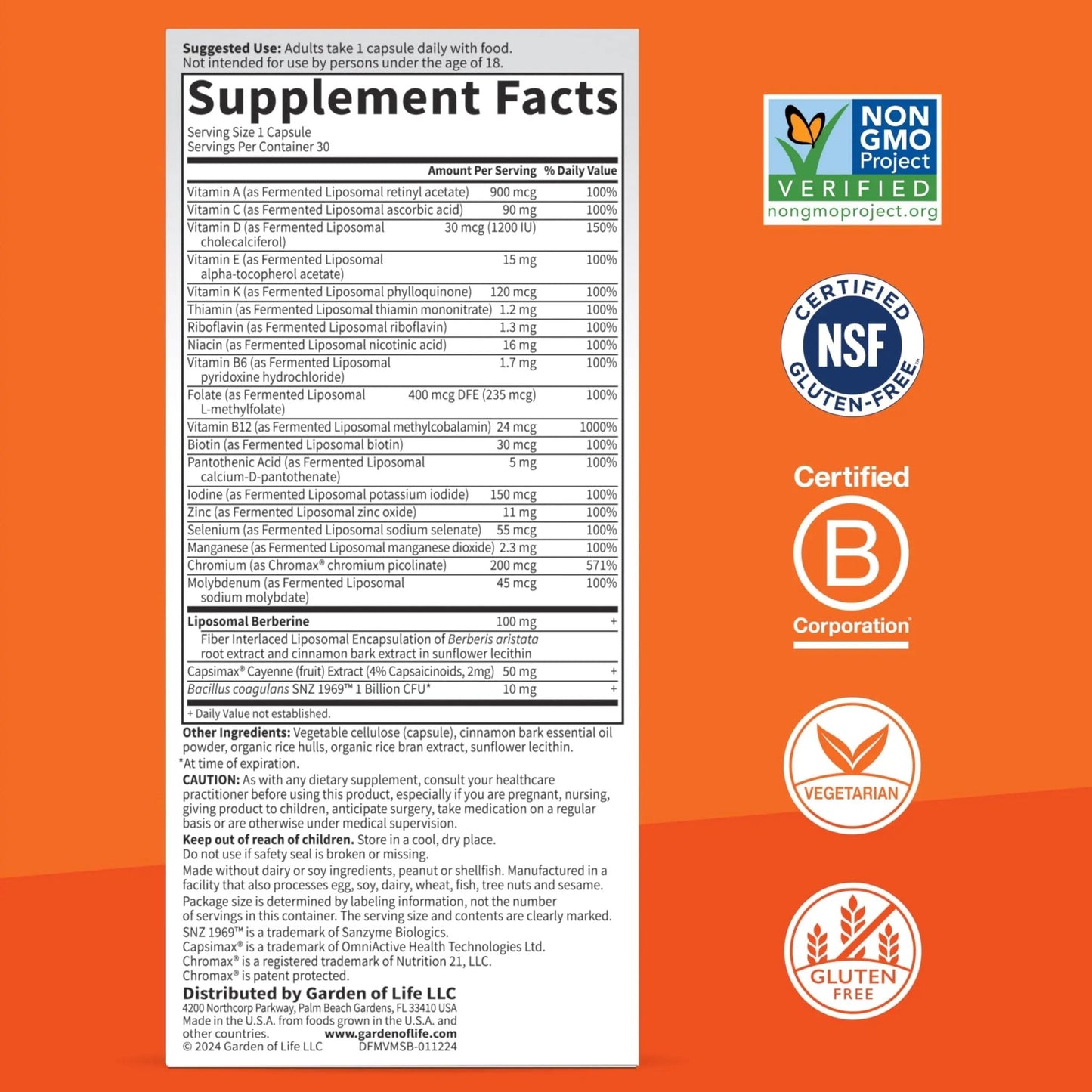 Garden of Life Dr. Formulated Multi+ Metabolism Support - Fermented Liposomal Multivitamin + Chromax, Capsimax, Berberine & Probiotics - 30 Capsules - dailyvitalstore