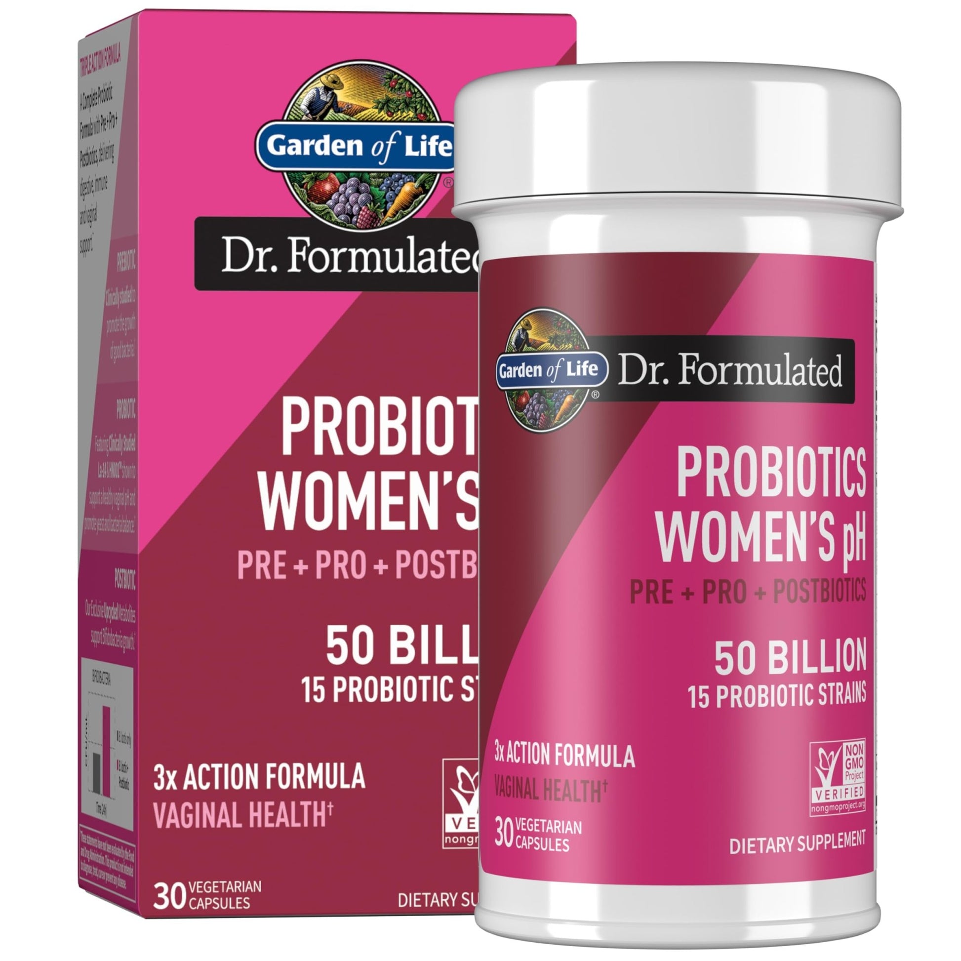 Garden of Life Dr Formulated Once Daily 3-in-1 Complete Prebiotics, Postbiotics & Probiotics for Women, PRE + PRO + POSTBIOTIC Supplement for Women’s Digestive, Immune & Vaginal Health, 30 Day Supply - dailyvitalstore