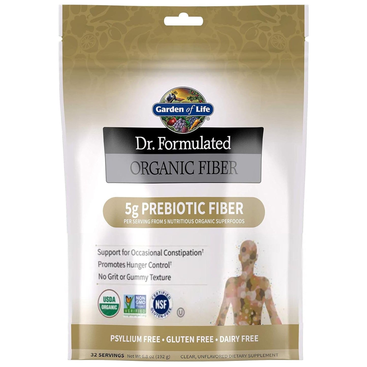 Garden of Life Dr. Formulated Organic Fiber Powder, Unflavored, Prebiotic Superfood Fiber Supplement, Constipation Relief - dailyvitalstore