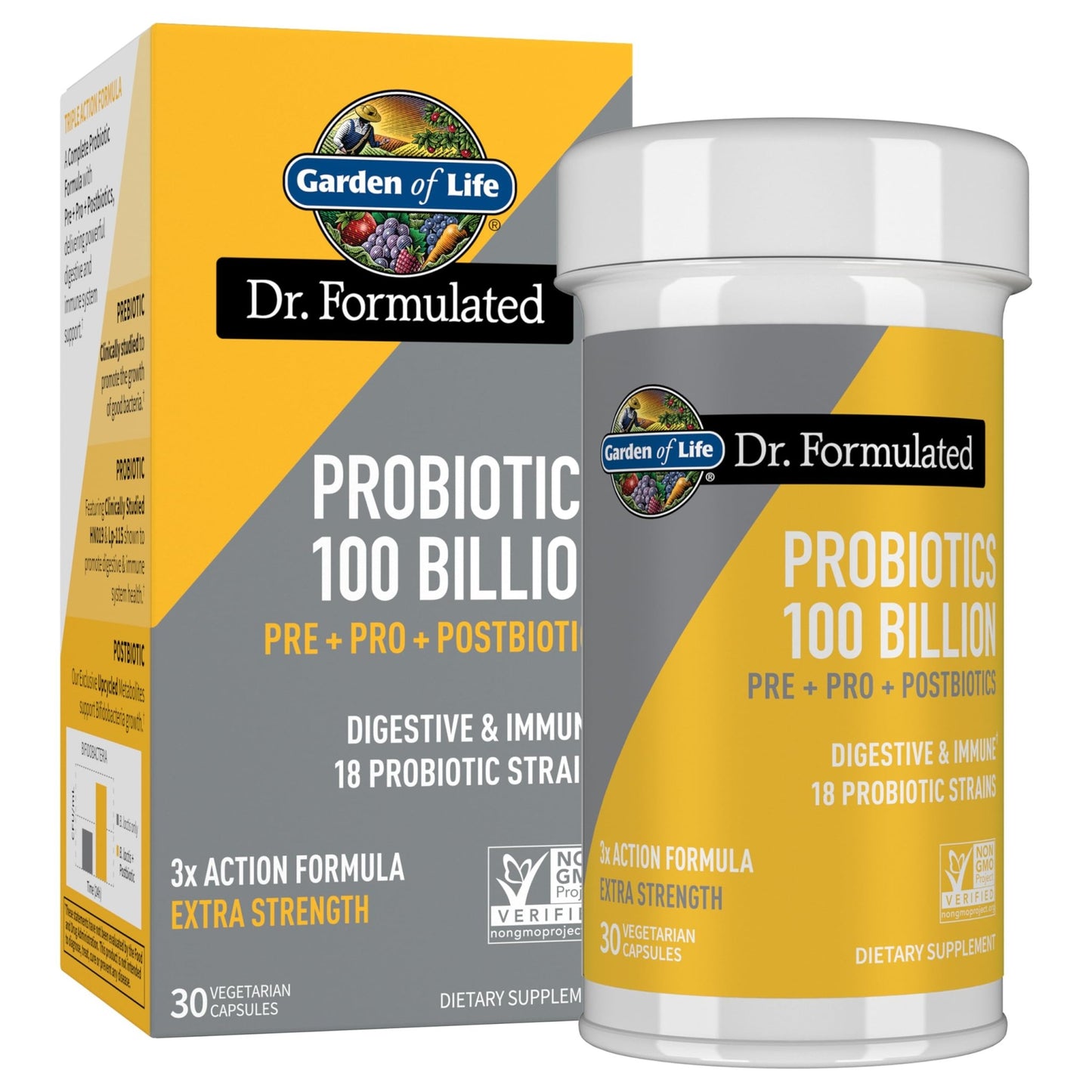 Garden of Life Dr. Formulated Pre, Post & Probiotics 100 Billion CFU Once Daily 3-in-1 Complete Probiotics, Prebiotics & Postbiotics Supplement for Women and Men - dailyvitalstore