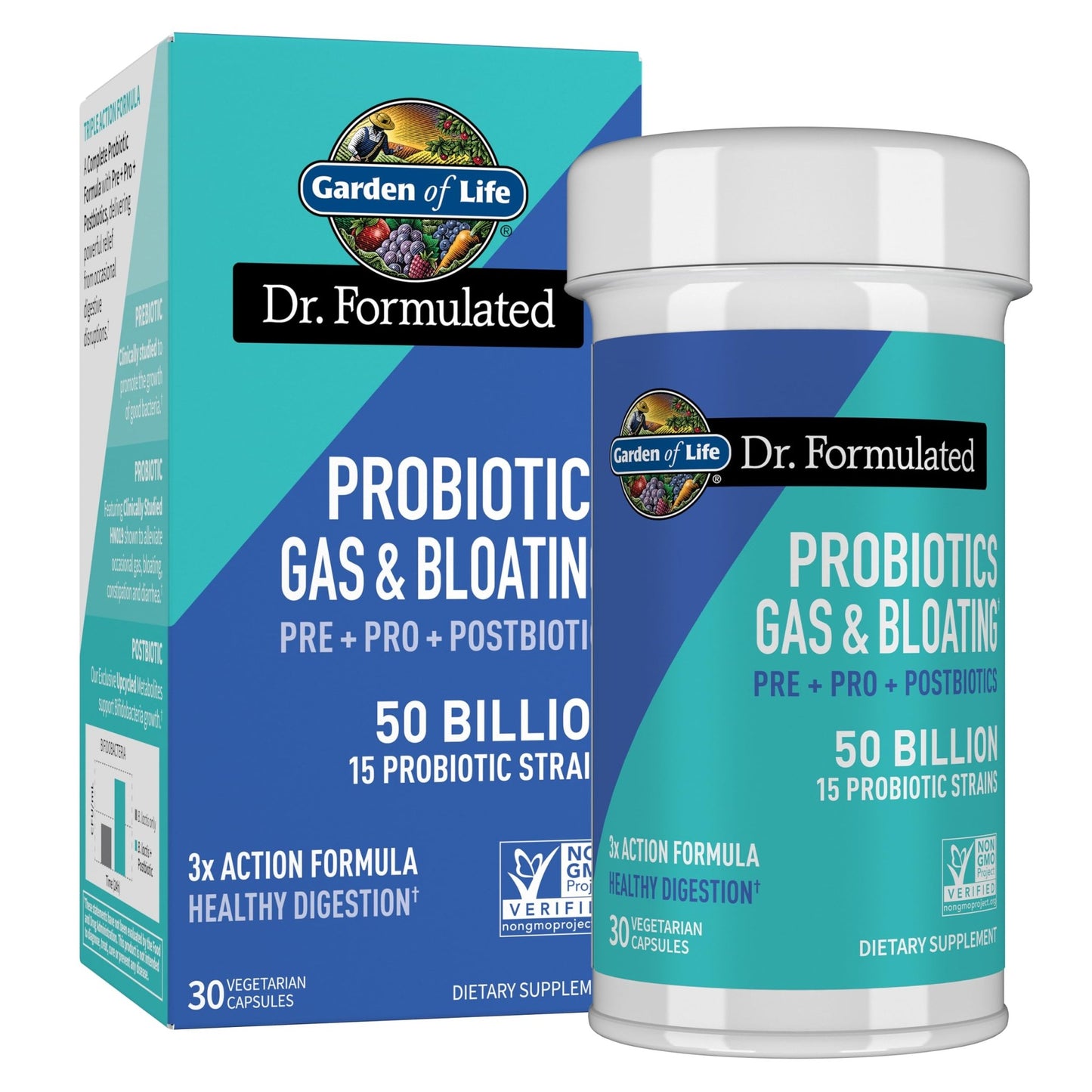 Garden of Life Dr. Formulated Pre, Post & Probiotics Gas & Bloating Once Daily 3-in-1 Complete Prebiotics, Postbiotics & Probiotics – 50 Billion CFU - dailyvitalstore
