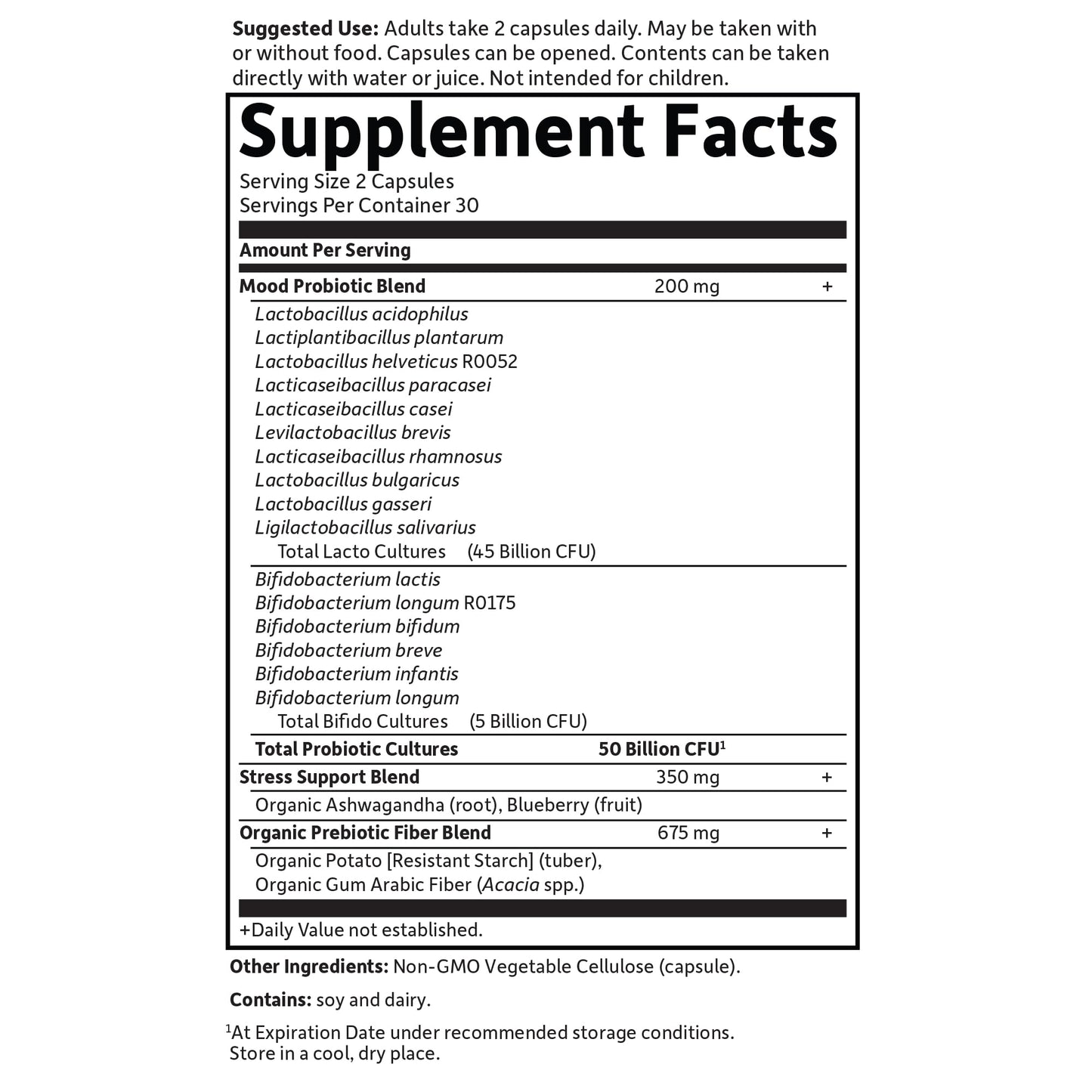 Garden of Life Dr. Formulated Probiotics Mood+ - 50 Billion CFU - Supports Relaxation & Digestive Health - Shelf Stable - 60 Vegetarian Capsules - dailyvitalstore