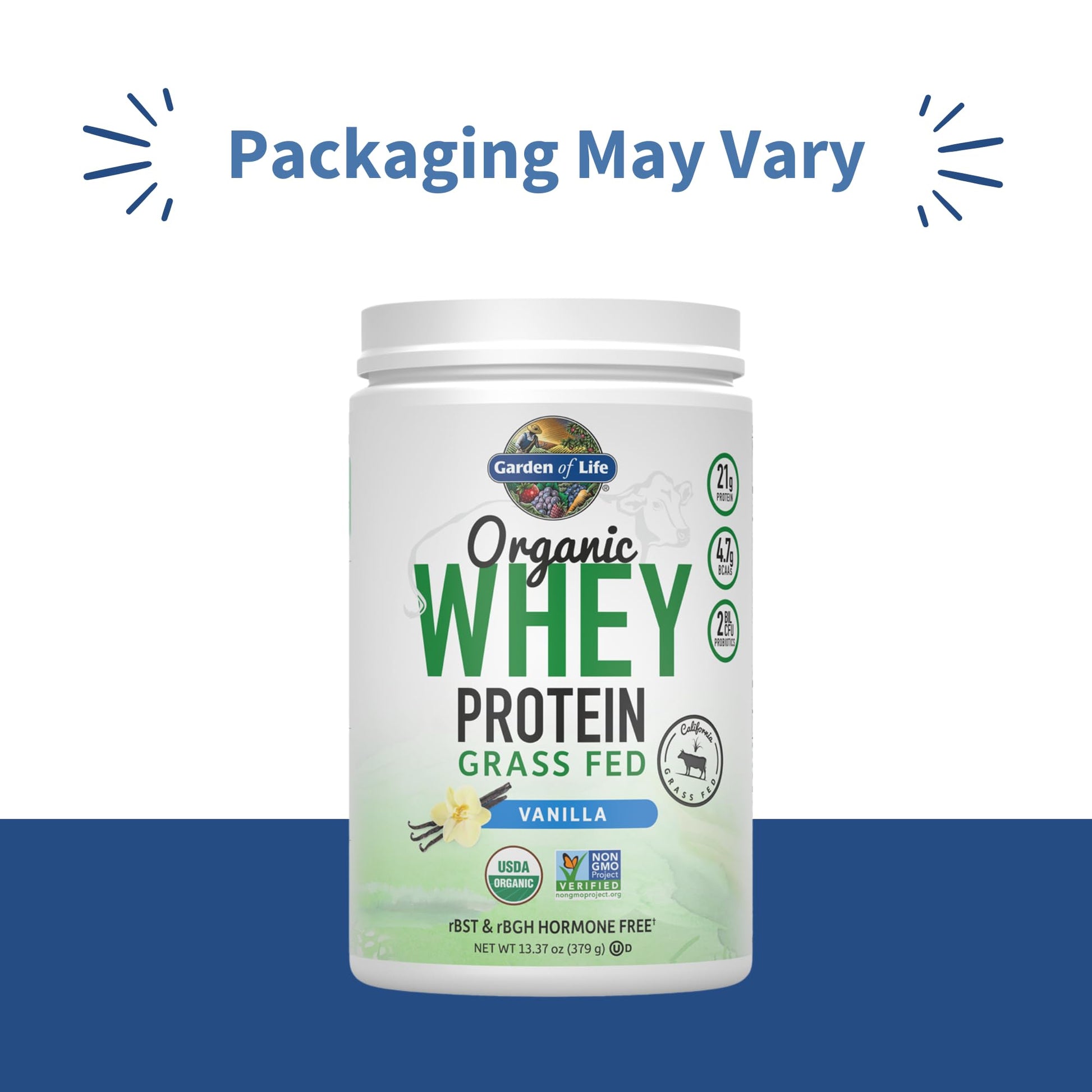 Garden of Life Grass Fed Whey Protein Powder Vanilla - 21g Protein for Women & Men + Probiotics - 12 Servings - Gluten Free, Non GMO, Kosher, Humane, RBST & rBGH Hormone Free - dailyvitalstore
