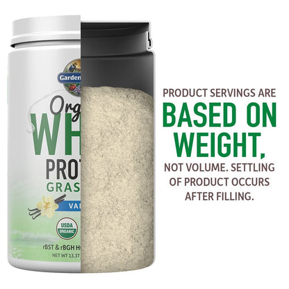 Garden of Life Grass Fed Whey Protein Powder Vanilla - 21g Protein for Women & Men + Probiotics - 12 Servings - Gluten Free, Non GMO, Kosher, Humane, RBST & rBGH Hormone Free - dailyvitalstore
