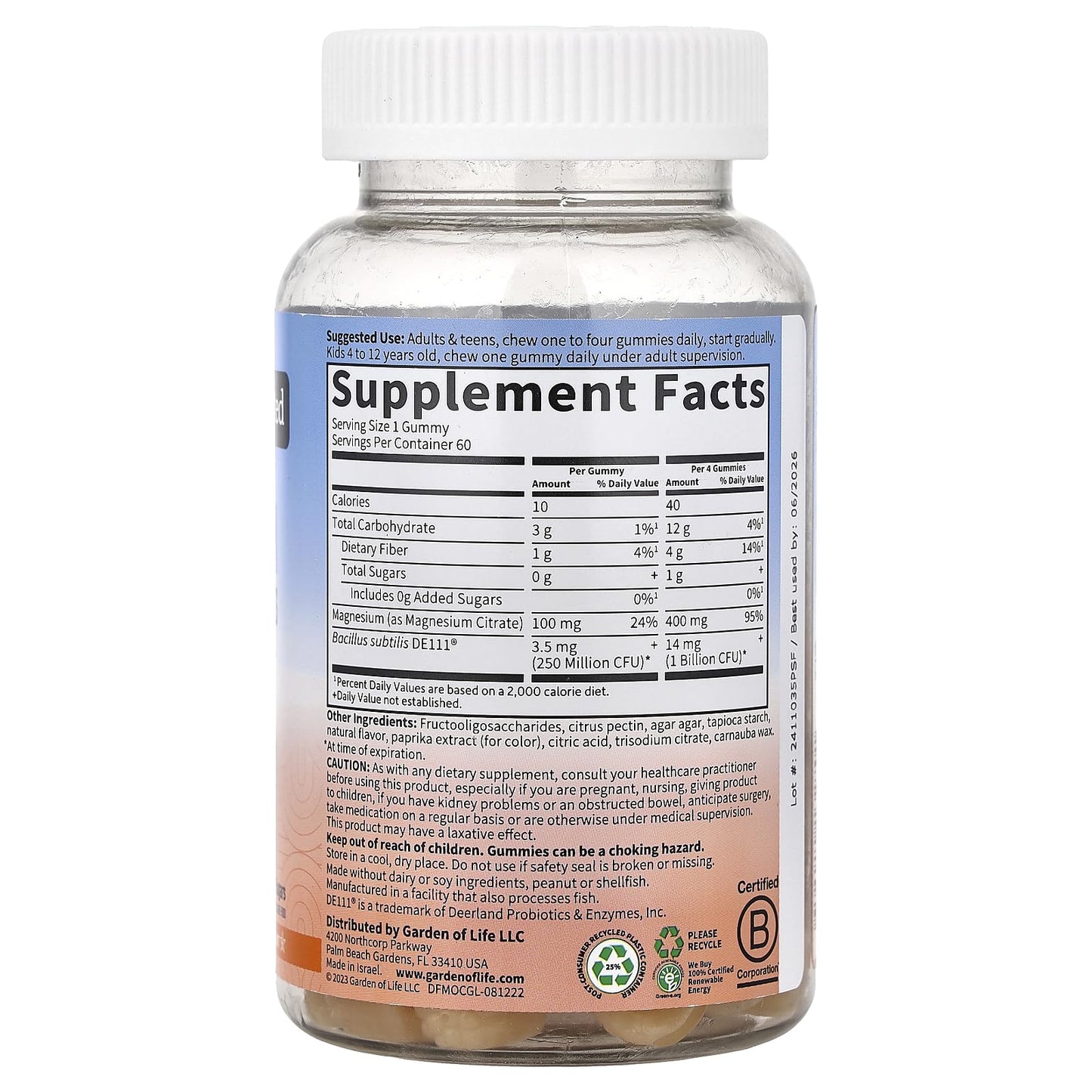 Garden of Life Magnesium Citrate Supplement Gummies with Prebiotics & Probiotics for Stress, Sleep & Recovery - Vegan, Gluten Free, Kosher, Non-GMO - dailyvitalstore