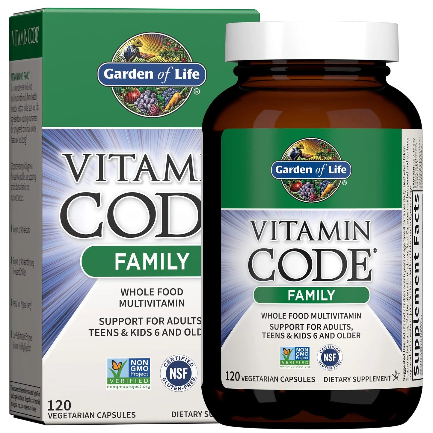 Garden of Life Multivitamin for Women, Men & Kids Age 6 and up, Vitamin Code Family Multi - 120 Vegetarian Capsules, Whole Food Vitamins - dailyvitalstore