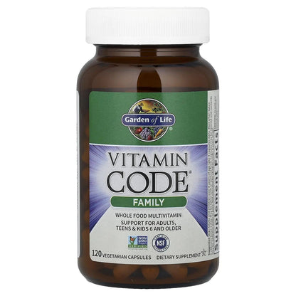 Garden of Life Multivitamin for Women, Men & Kids Age 6 and up, Vitamin Code Family Multi - 120 Vegetarian Capsules, Whole Food Vitamins - dailyvitalstore