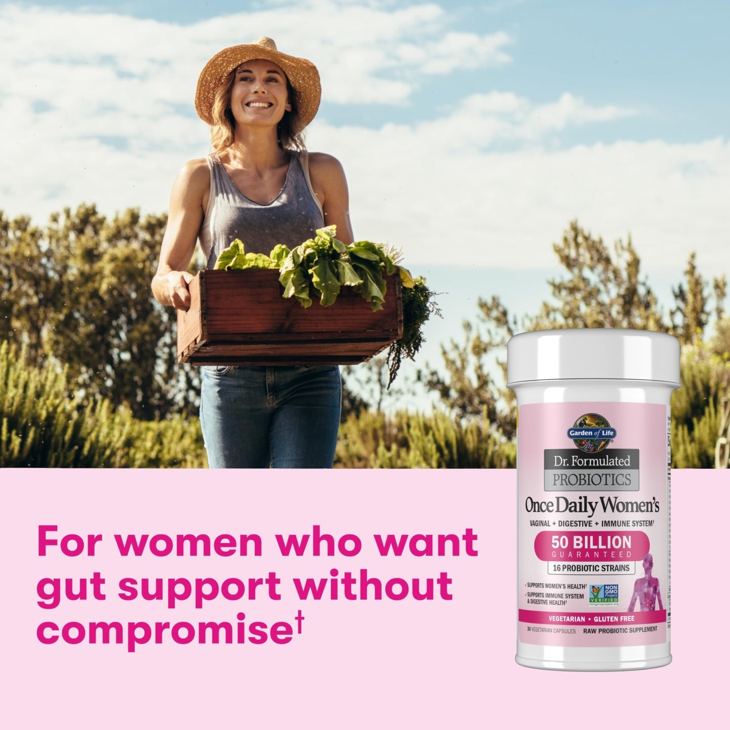 Garden of Life Once Daily Dr. Formulated Probiotics for Women 50 Billion CFU 16 Probiotic Strains with Organic Prebiotics for Digestive, Vaginal & Immune Health, Dairy Free, Shelf Stable 30 Capsules - dailyvitalstore