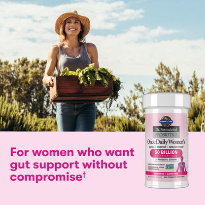 Garden of Life Once Daily Dr. Formulated Probiotics for Women 50 Billion CFU 16 Probiotic Strains with Organic Prebiotics for Digestive, Vaginal & Immune Health, Dairy Free, Shelf Stable 30 Capsules - dailyvitalstore