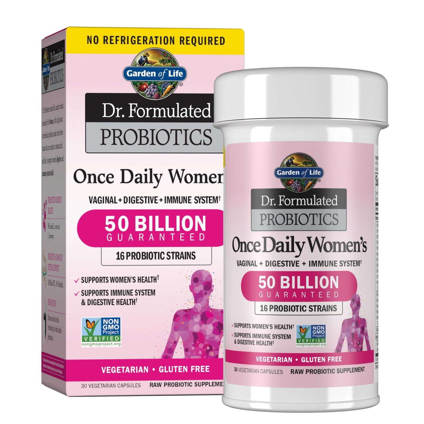Garden of Life Once Daily Dr. Formulated Probiotics for Women 50 Billion CFU 16 Probiotic Strains with Organic Prebiotics for Digestive, Vaginal & Immune Health, Dairy Free, Shelf Stable 30 Capsules - dailyvitalstore