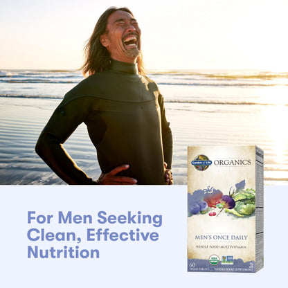 Garden of Life Once Daily Whole Food Multivitamin for Men, Organic Mens Vitamins & Minerals, Vitamin C, Zinc, Vegan, for Health & Well-Being, 60 Tablets - dailyvitalstore