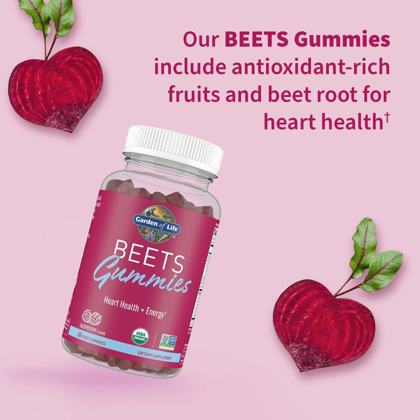 Garden of Life Organic Beet Root Gummies Made from Pectin with Antioxidants, Vitamin C, Vitamin D & B12 for Heart Health & Energy – BEETS Gummies – Vegan, Gluten Free, Non GMO, Raspberry, 30 Servings - dailyvitalstore