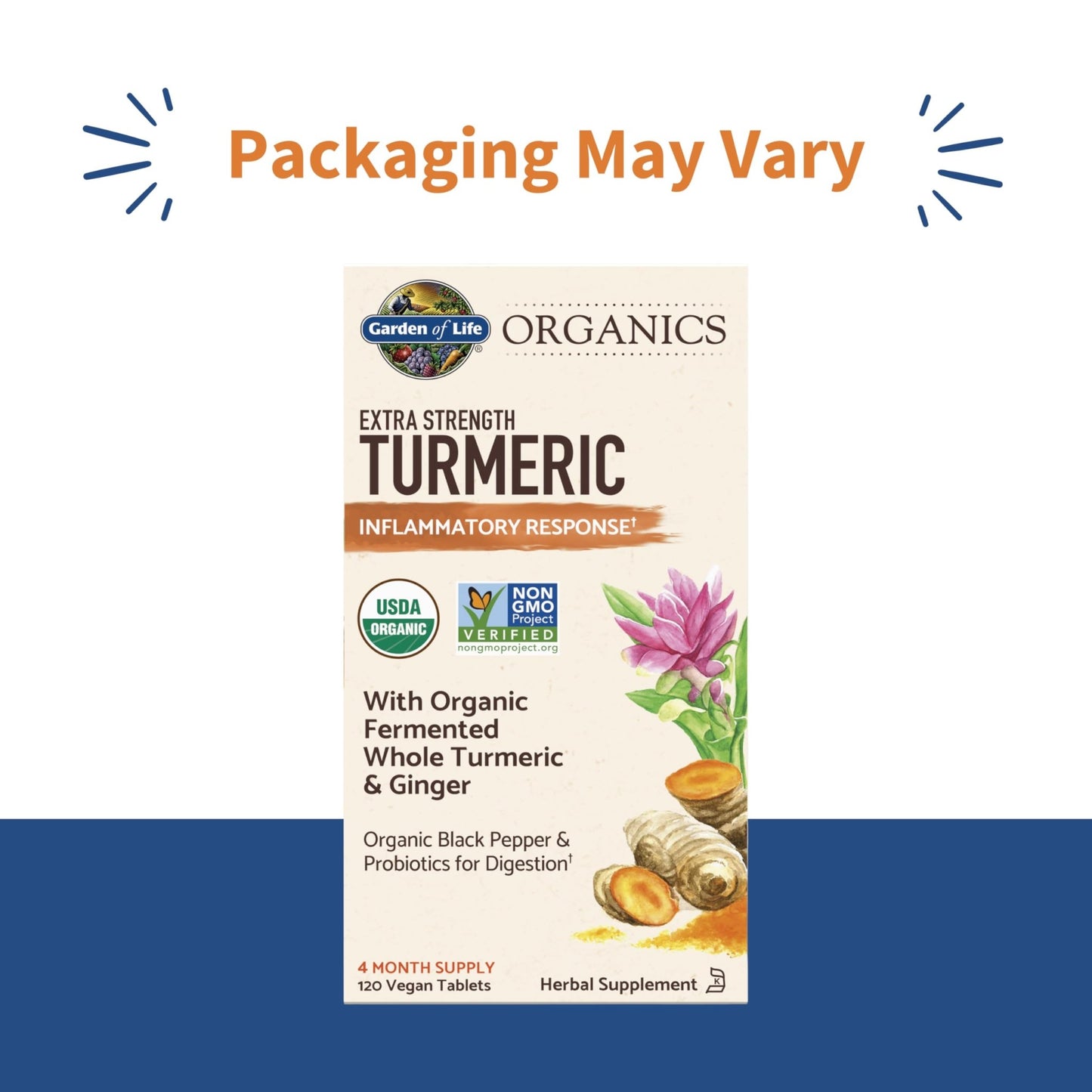 Garden of Life Organics Extra Strength Turmeric Inflammatory Response 120 Tablets-100Mg Curcumin (95% Curcuminoids) Black Pepper, Probiotics, Organic Non-GMO Vegan Gluten Free Herbal Supplement - dailyvitalstore
