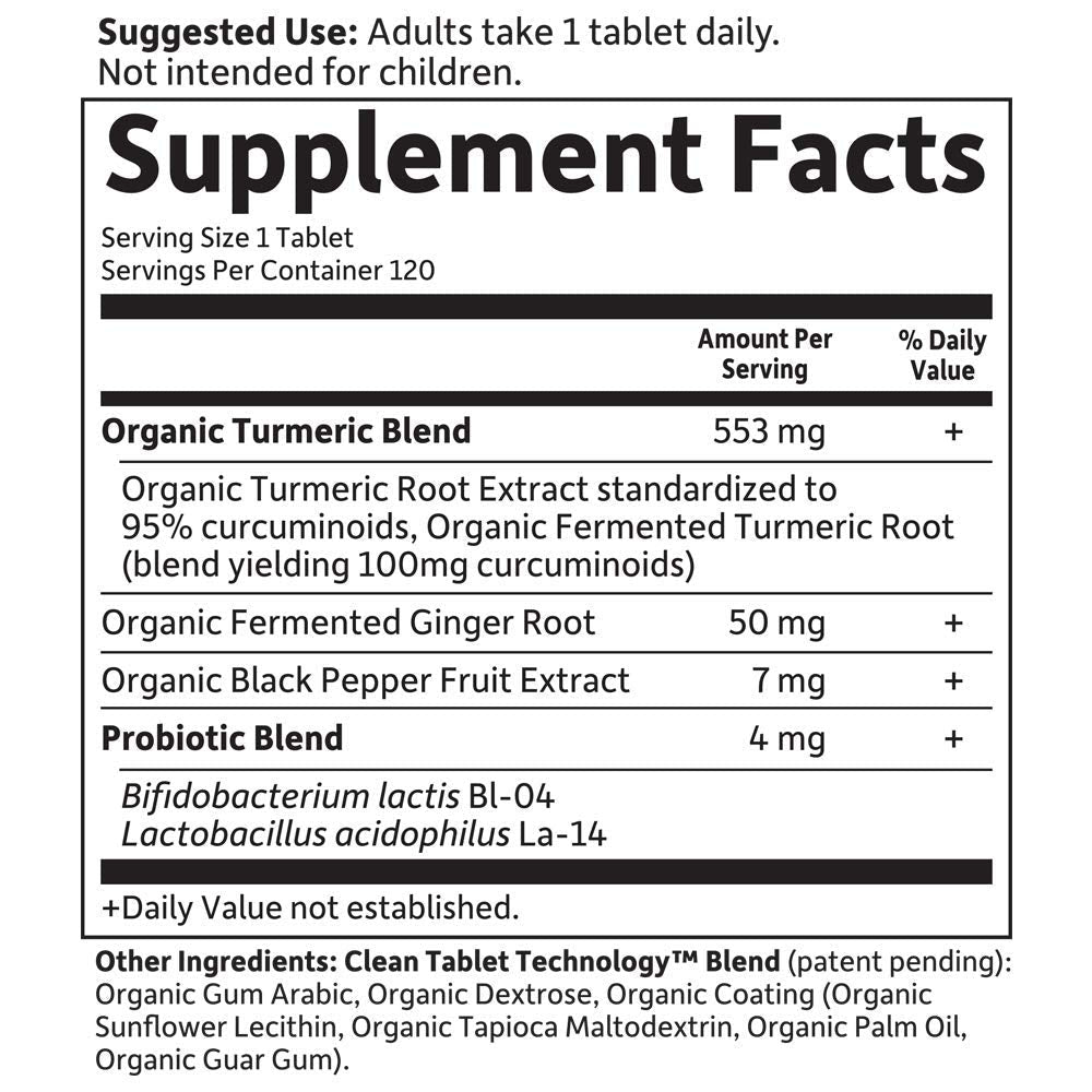 Garden of Life Organics Extra Strength Turmeric Inflammatory Response 120 Tablets-100Mg Curcumin (95% Curcuminoids) Black Pepper, Probiotics, Organic Non-GMO Vegan Gluten Free Herbal Supplement - dailyvitalstore