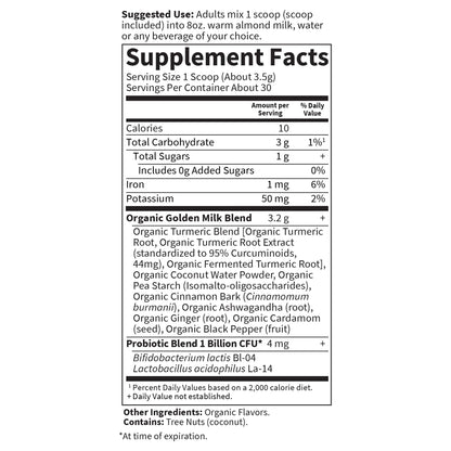 Garden of Life Organics Golden Milk Recovery & Nourishment Powder - 44mg Turmeric Curcumin (95% Curcuminoids), Ashwagandha - Organic Non-GMO Vegan & Gluten - dailyvitalstore