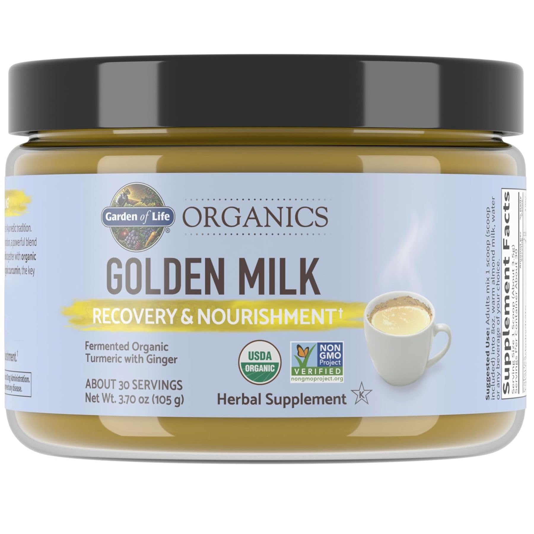 Garden of Life Organics Golden Milk Recovery & Nourishment Powder - 44mg Turmeric Curcumin (95% Curcuminoids), Ashwagandha - Organic Non-GMO Vegan & Gluten - dailyvitalstore