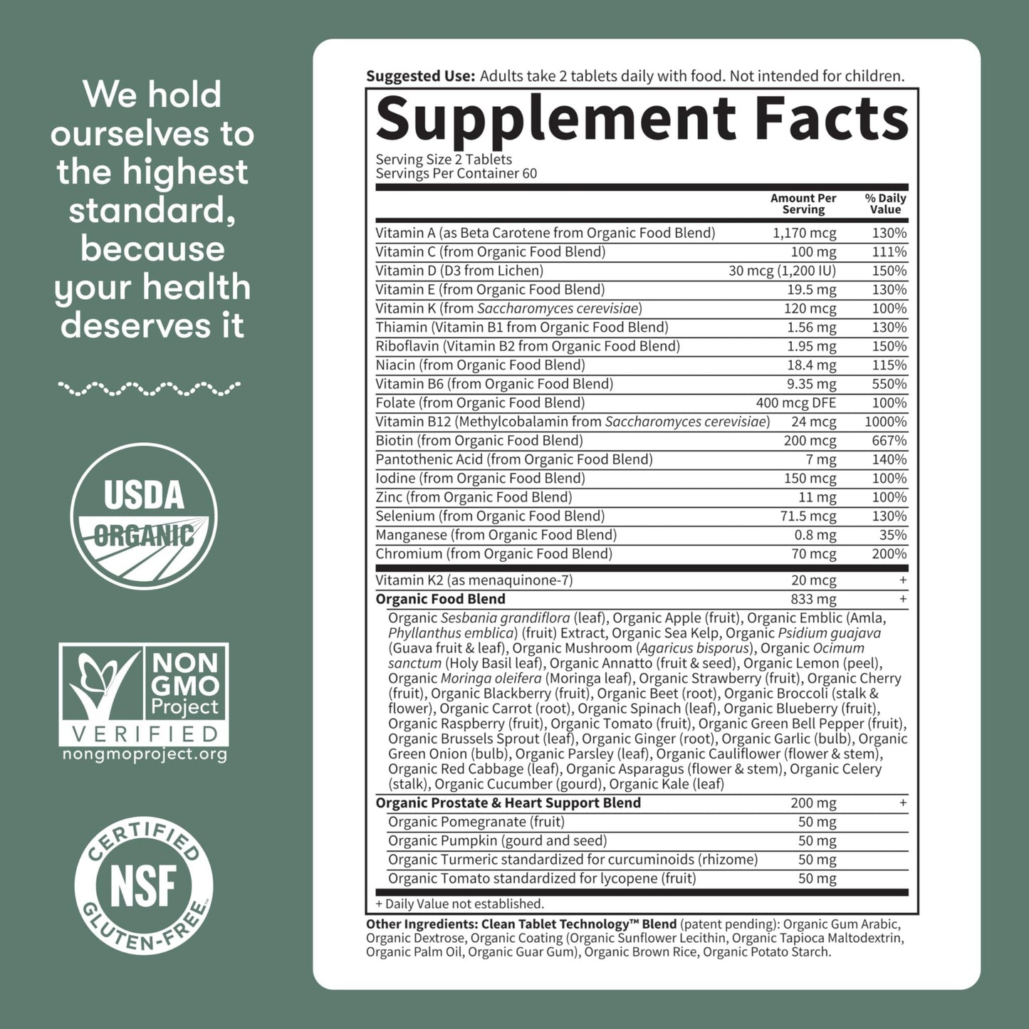 Garden of Life Organics Men's 40+ Multivitamin with Prostate Support, B12 & Vitamins – Vegan Daily Whole Food Multivitamin, Non-GMO, Certified Organic, 120 Tablets - dailyvitalstore