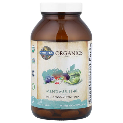 Garden of Life Organics Men's 40+ Multivitamin with Prostate Support, B12 & Vitamins – Vegan Daily Whole Food Multivitamin, Non-GMO, Certified Organic, 120 Tablets - dailyvitalstore