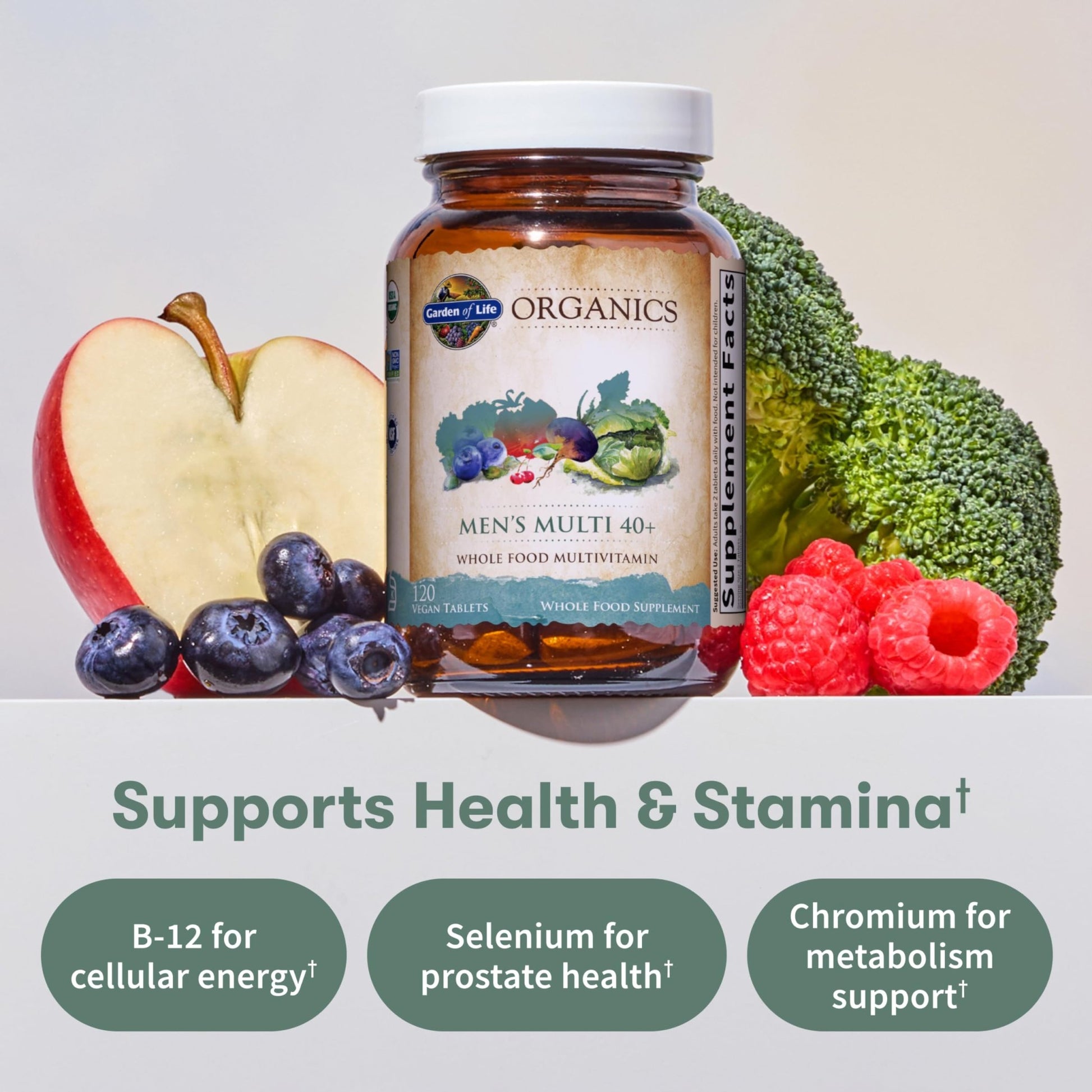 Garden of Life Organics Men's 40+ Multivitamin with Prostate Support, B12 & Vitamins – Vegan Daily Whole Food Multivitamin, Non-GMO, Certified Organic, 120 Tablets - dailyvitalstore