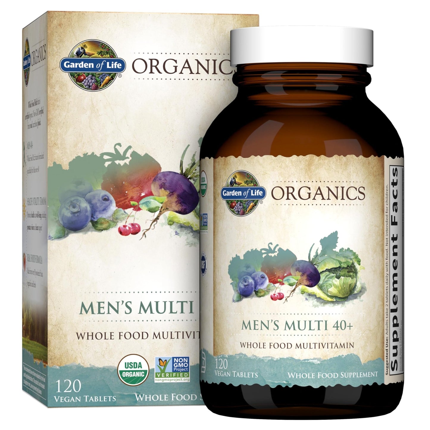 Garden of Life Organics Men's 40+ Multivitamin with Prostate Support, B12 & Vitamins – Vegan Daily Whole Food Multivitamin, Non-GMO, Certified Organic, 120 Tablets - dailyvitalstore
