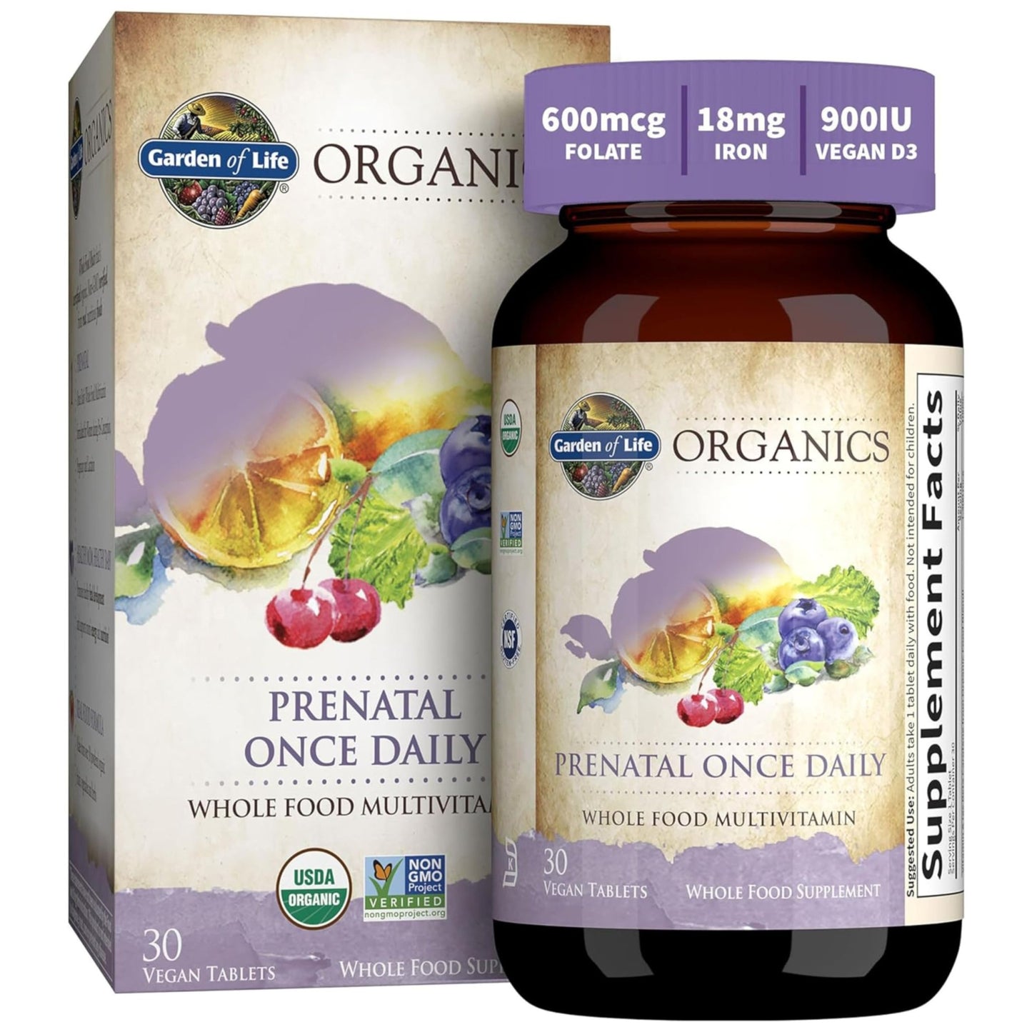Garden of Life Organics Prenatal Vitamin: Folate for Energy & Healthy Fetal Development, Non-constipating Iron, Vitamin C, B6, B12, D3 – Organic, Non-GMO, Gluten-Free, Vegan, 30 Day Supply - dailyvitalstore