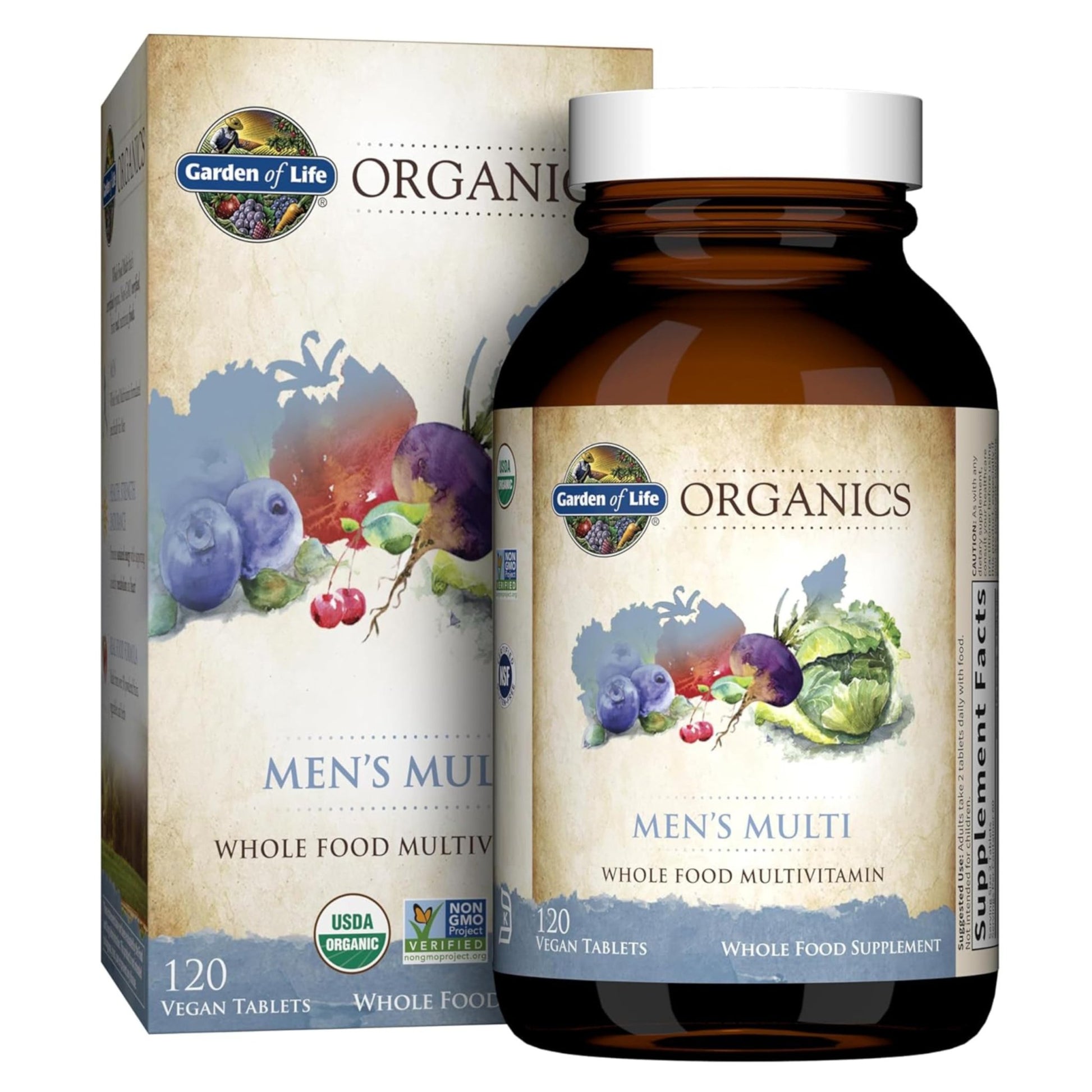 Garden of Life Organics Whole Food Multivitamin for Men, 120 Tablets, Vegan Mens Vitamins and Minerals for Health and Well-Being, Certified Organic Vegan Multi - dailyvitalstore