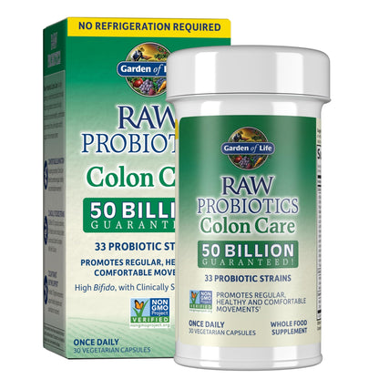 Garden of Life Probiotics for Women and Men - Raw Probiotics Colon Care 50 Billion CFU and Enzymes, Shelf Stable Once Daily Acidophilus Probiotic for Regularity - dailyvitalstore