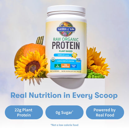 Garden Of Life Protein Powder, Vegan Protein Powder, Bcaa, Probiotics & Digestive Enzymes, Gluten & Lactose Free, Vanilla, 23.28 Ounce - dailyvitalstore