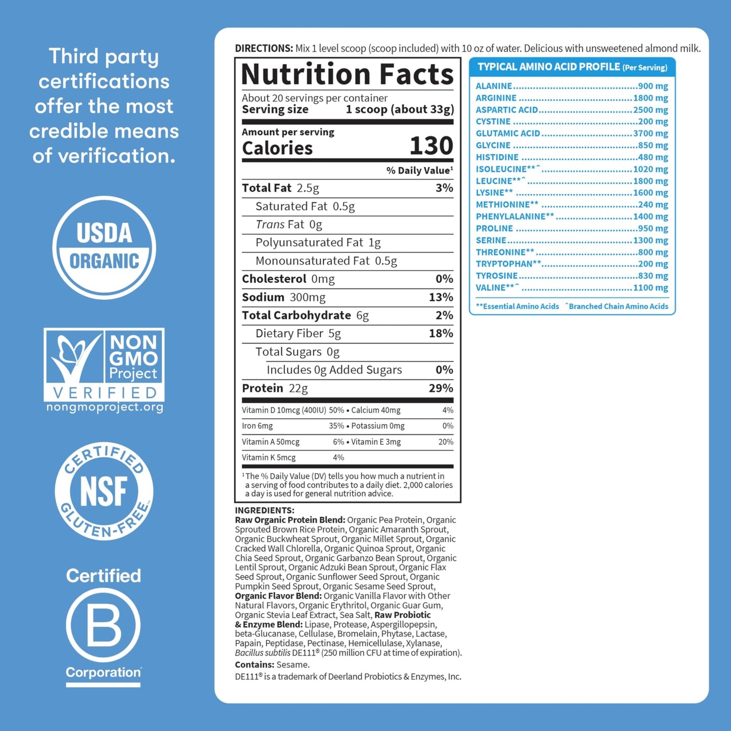 Garden Of Life Protein Powder, Vegan Protein Powder, Bcaa, Probiotics & Digestive Enzymes, Gluten & Lactose Free, Vanilla, 23.28 Ounce - dailyvitalstore