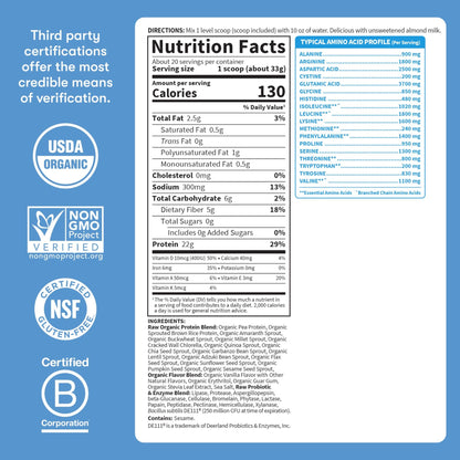 Garden Of Life Protein Powder, Vegan Protein Powder, Bcaa, Probiotics & Digestive Enzymes, Gluten & Lactose Free, Vanilla, 23.28 Ounce - dailyvitalstore