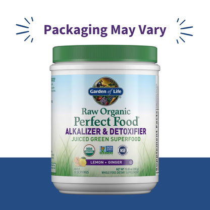 Garden of Life Raw Organic Perfect Food Alkalizer and Detoxifier, Lemon Ginger Flavored Superfood Powder Supplement, 30 Servings - dailyvitalstore