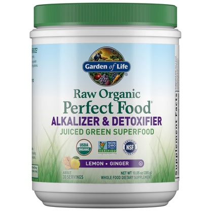 Garden of Life Raw Organic Perfect Food Alkalizer and Detoxifier, Lemon Ginger Flavored Superfood Powder Supplement, 30 Servings - dailyvitalstore
