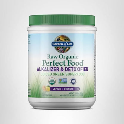 Garden of Life Raw Organic Perfect Food Alkalizer and Detoxifier, Lemon Ginger Flavored Superfood Powder Supplement, 30 Servings - dailyvitalstore
