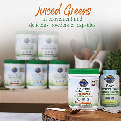 Garden of Life Raw Organic Perfect Food Energizer Juiced Green Superfood Powder - Yerba Mate Pomegranate, 30 Servings, Green Superfood Powder & Probiotics, Gluten Free Whole Food Greens Supplements - dailyvitalstore