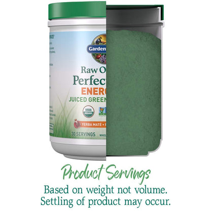 Garden of Life Raw Organic Perfect Food Energizer Juiced Green Superfood Powder - Yerba Mate Pomegranate, 30 Servings, Green Superfood Powder & Probiotics, Gluten Free Whole Food Greens Supplements - dailyvitalstore