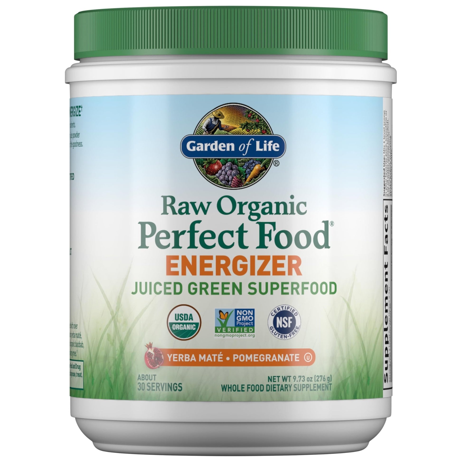Garden of Life Raw Organic Perfect Food Energizer Juiced Green Superfood Powder - Yerba Mate Pomegranate, 30 Servings, Green Superfood Powder & Probiotics, Gluten Free Whole Food Greens Supplements - dailyvitalstore