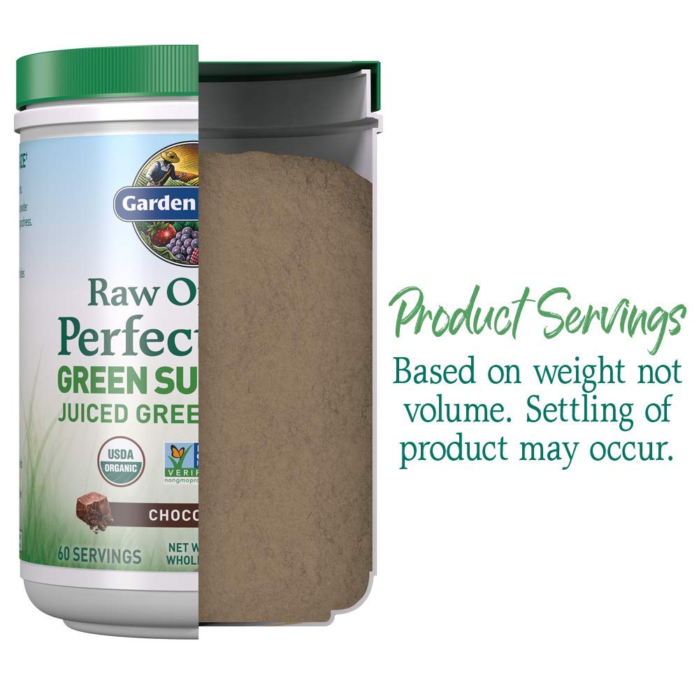 Garden of Life Raw Organic Perfect Food Green Superfood Juiced Greens Powder - Chocolate, 60 Servings, Non-GMO, Gluten Free, Vegan Whole Food Dietary Supplement Plus Probiotics, Enzymes - dailyvitalstore