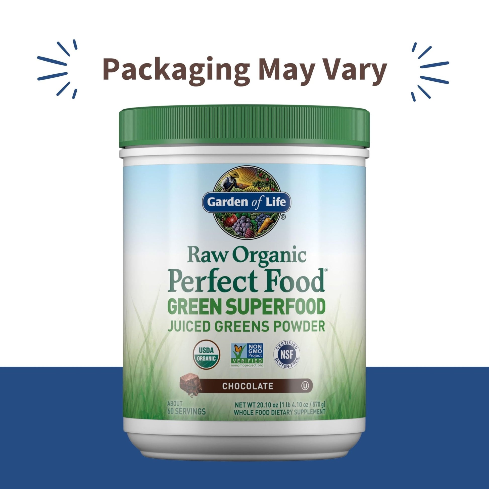 Garden of Life Raw Organic Perfect Food Green Superfood Juiced Greens Powder - Chocolate, 60 Servings, Non-GMO, Gluten Free, Vegan Whole Food Dietary Supplement Plus Probiotics, Enzymes - dailyvitalstore