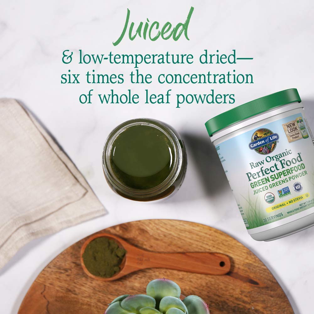 Garden of Life Raw Organic Perfect Food Green Superfood Juiced Greens Powder - Original Stevia-Free, 30 Servings, Non-GMO, Gluten Free Whole Food Dietary - dailyvitalstore