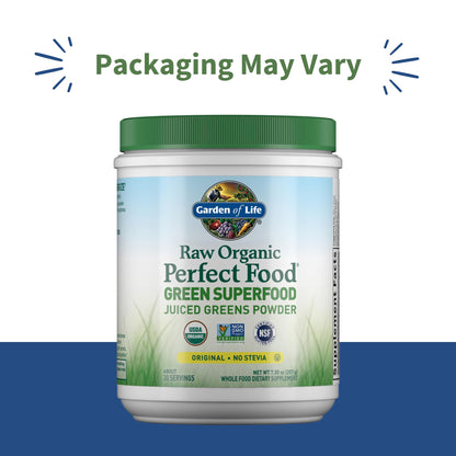 Garden of Life Raw Organic Perfect Food Green Superfood Juiced Greens Powder - Original Stevia-Free, 30 Servings, Non-GMO, Gluten Free Whole Food Dietary - dailyvitalstore