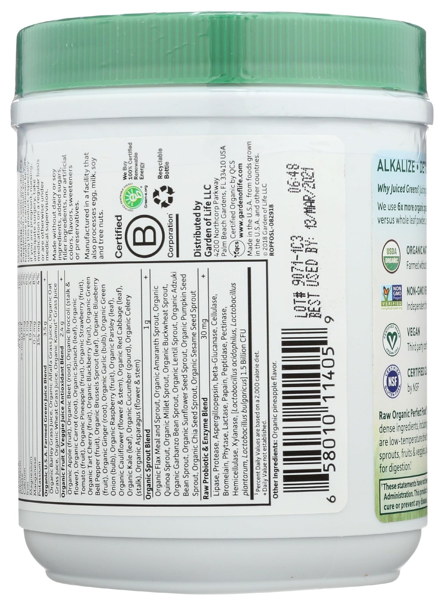 Garden of Life Raw Organic Perfect Food Green Superfood Juiced Greens Powder - Original Stevia-Free, 30 Servings, Non-GMO, Gluten Free Whole Food Dietary - dailyvitalstore
