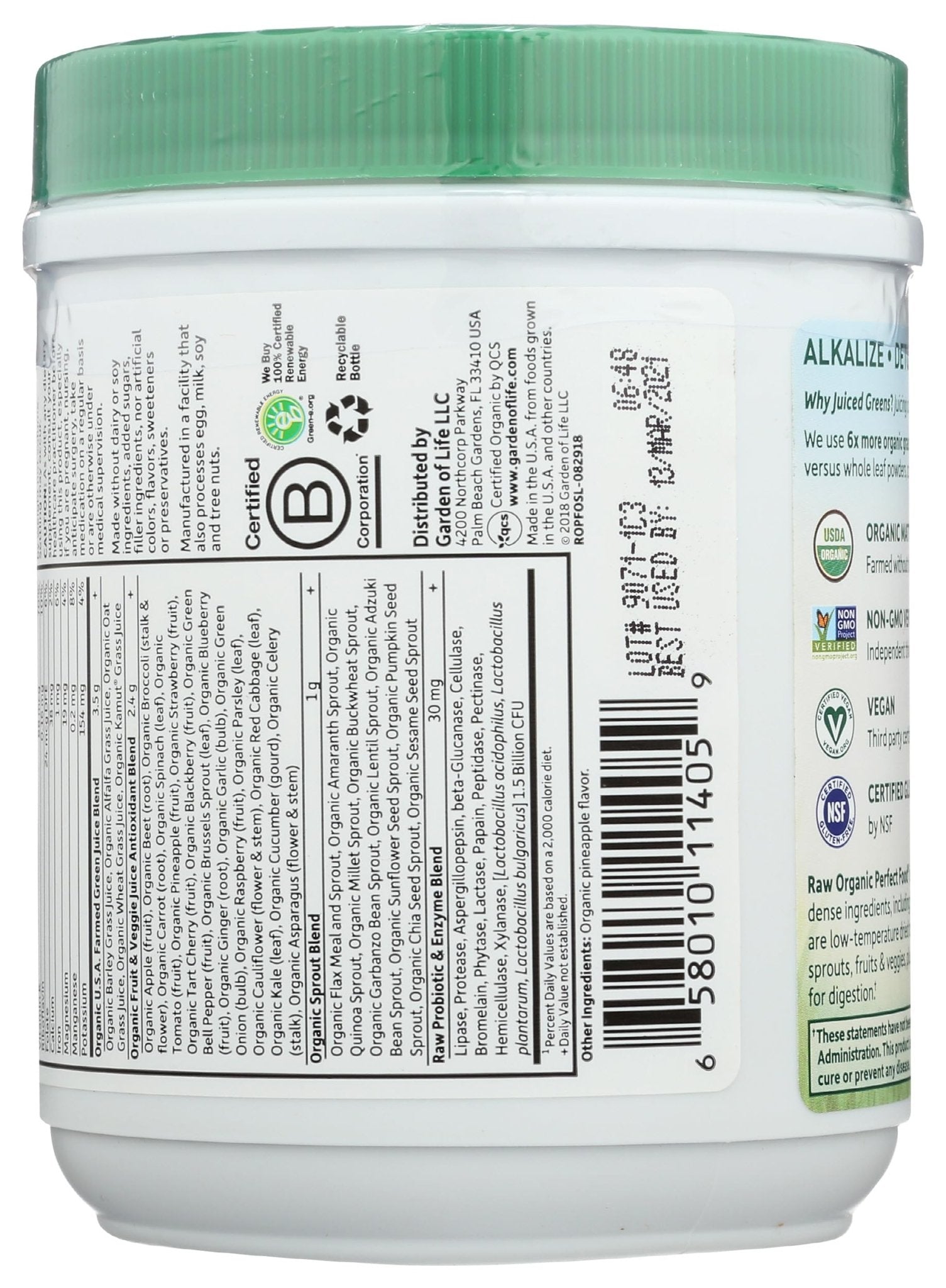 Garden of Life Raw Organic Perfect Food Green Superfood Juiced Greens Powder - Original Stevia-Free, 30 Servings, Non-GMO, Gluten Free Whole Food Dietary - dailyvitalstore