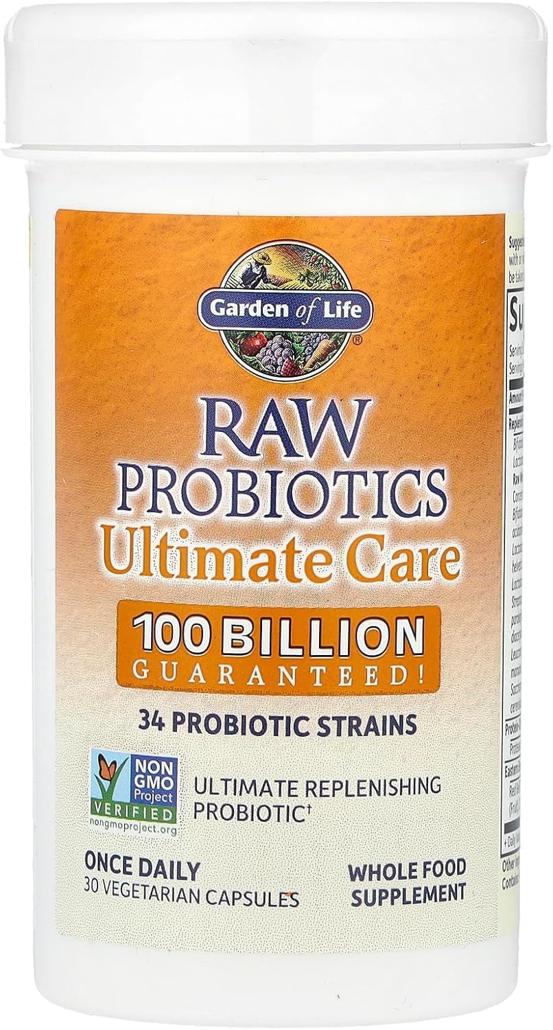 Garden of Life Raw Probiotics for Women and Men with Digestive Enzymes, 100 Billion CFU, Clinically Studied Strains, Shelf Stable, 30 Capsules - dailyvitalstore