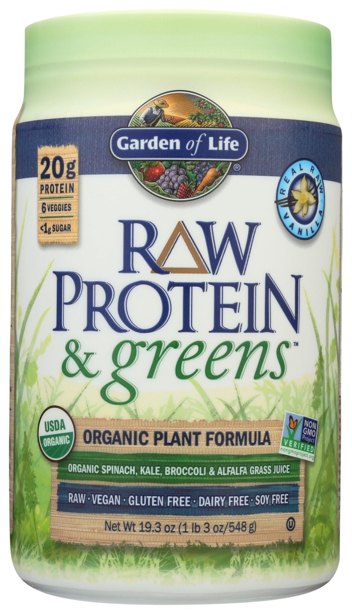 Garden of Life Raw Protein & Greens Vanilla Protein Powder – 20g Plant Based Greens Powder, Probiotics & Enzymes, Post-Workout Recovery, Vegan, Gluten-Free, Non-GMO, 20 Servings - dailyvitalstore